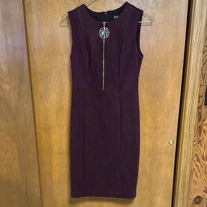 DKNY front and back zip dress. Plum color, faux velvet feel. Super stretchy!